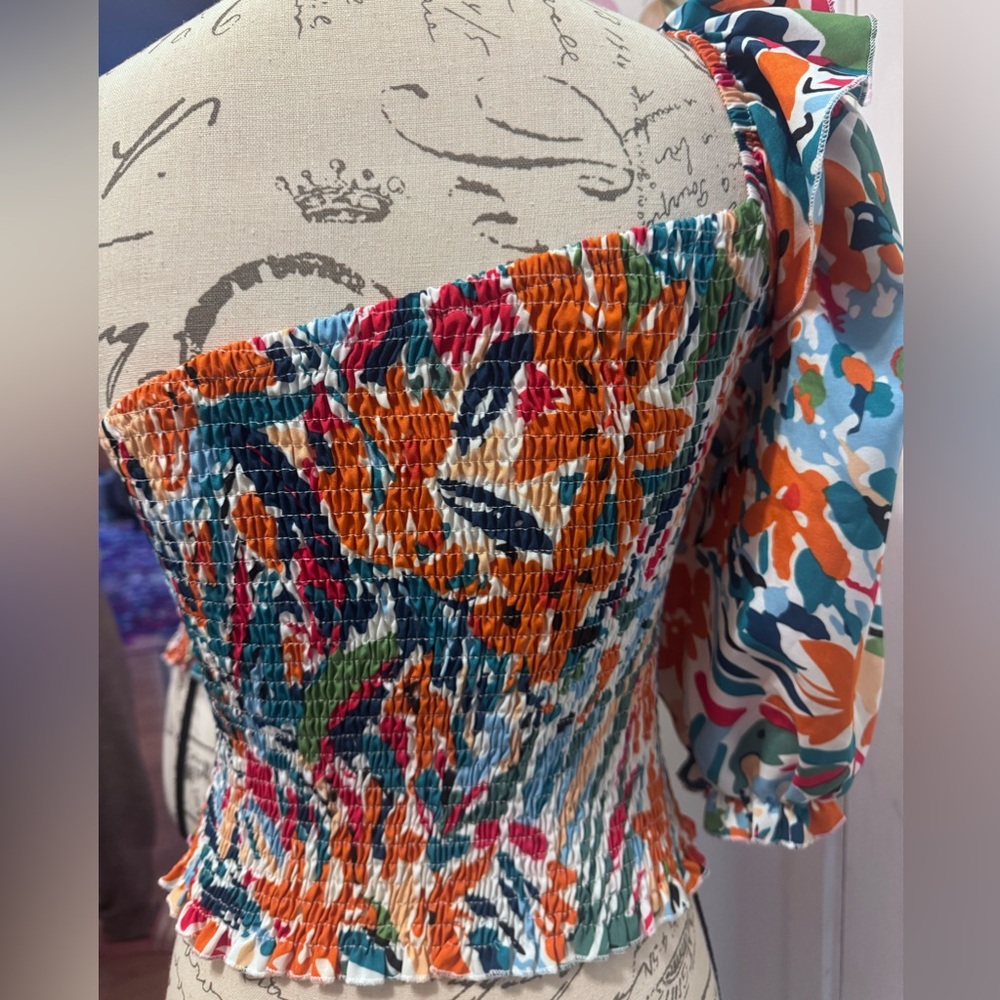 Colorful Floral One-Shoulder Top - Picture 5 of 8